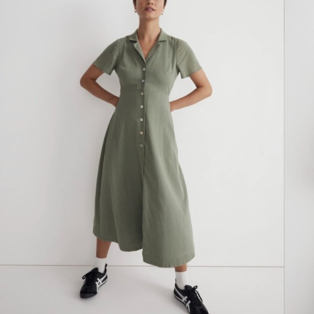 Madewell Olive Green Button-Front Midi Dress